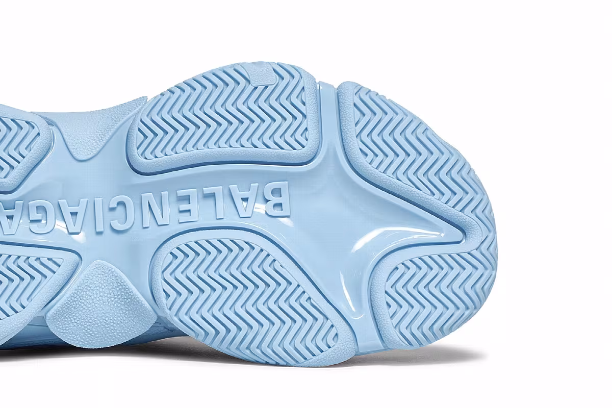 Balenciaga Women's Triple S Sneaker Allover Logo - Light Blue, view 6