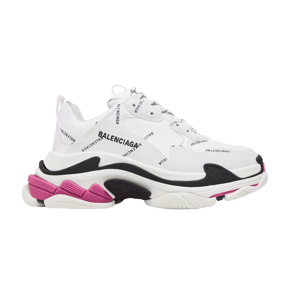 Balenciaga Women's Triple S Sneaker Allover Logo - White Pink