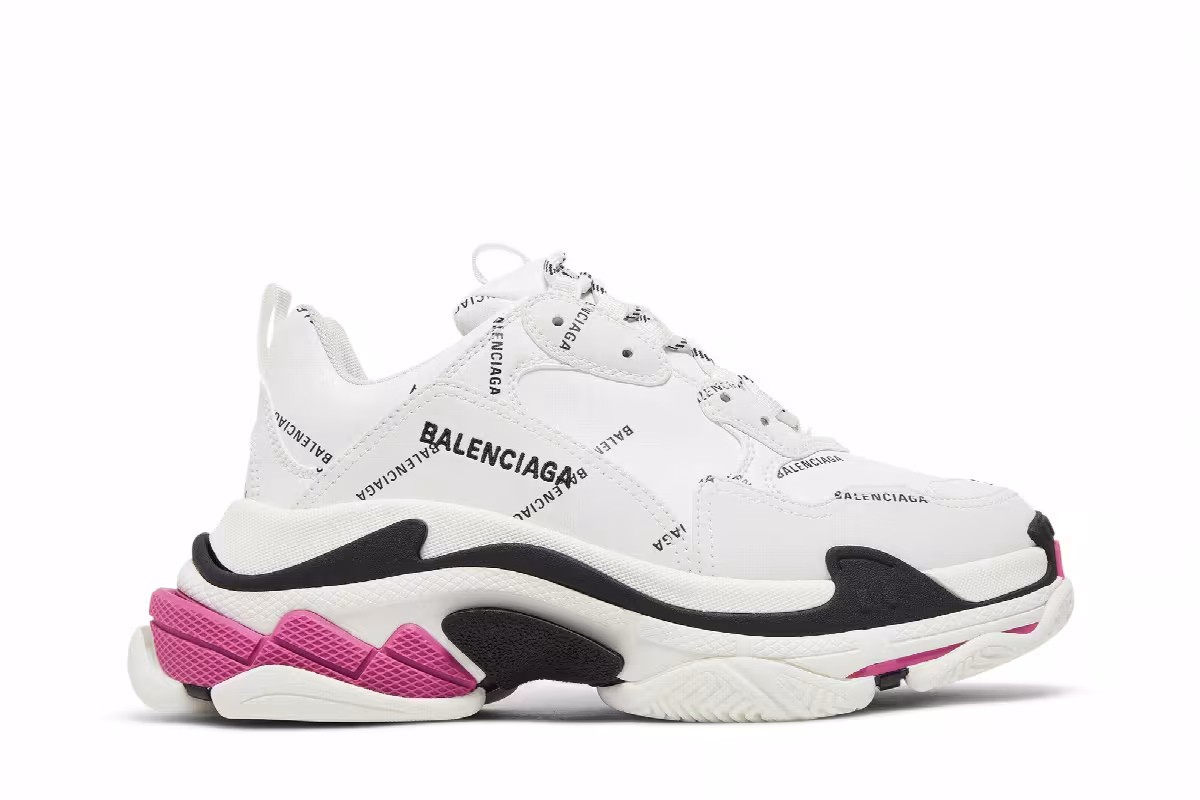 Balenciaga Women's Triple S Sneaker Allover Logo - White Pink, view 2