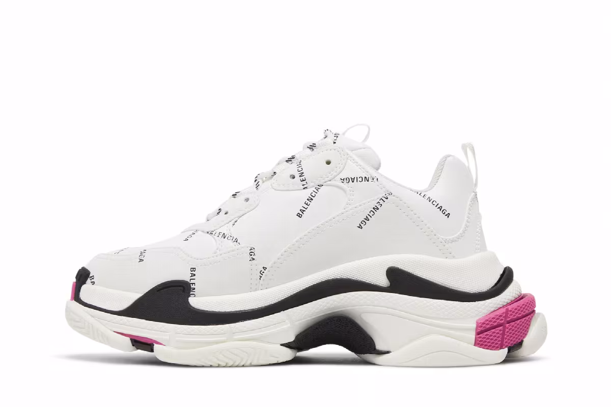 Balenciaga Women's Triple S Sneaker Allover Logo - White Pink, view 4