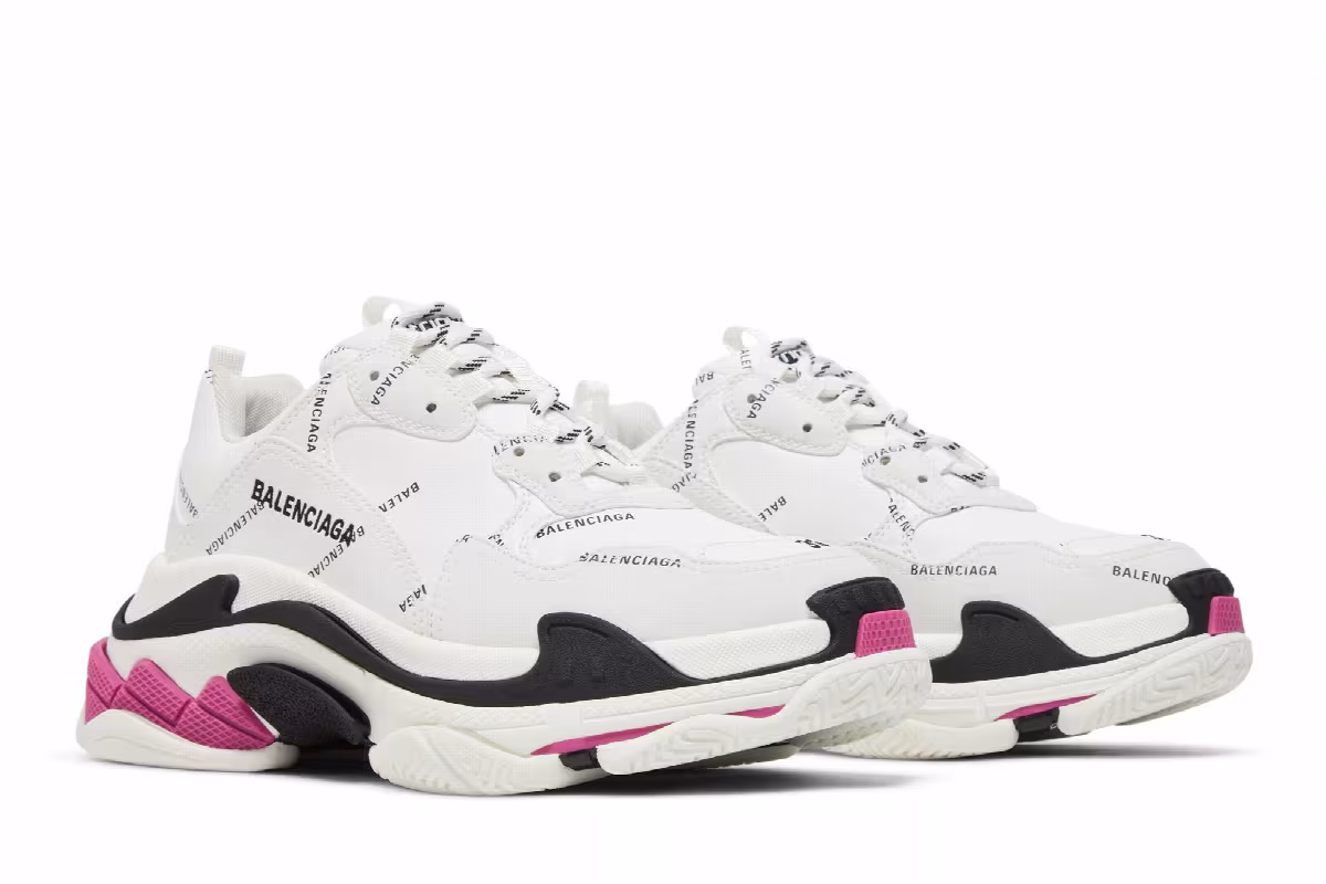 Balenciaga Women's Triple S Sneaker Allover Logo - White Pink, view 9