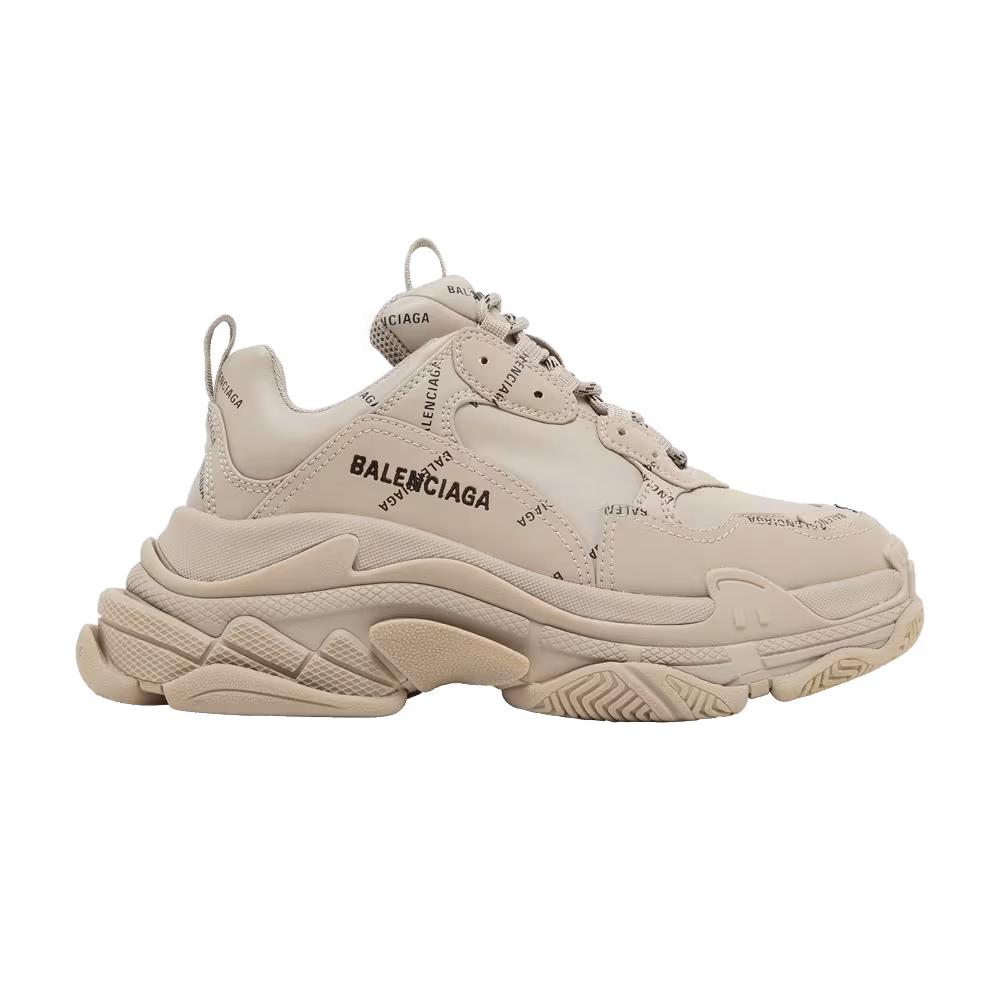 Balenciaga Women's Triple S Sneaker All Over Logo - Beige