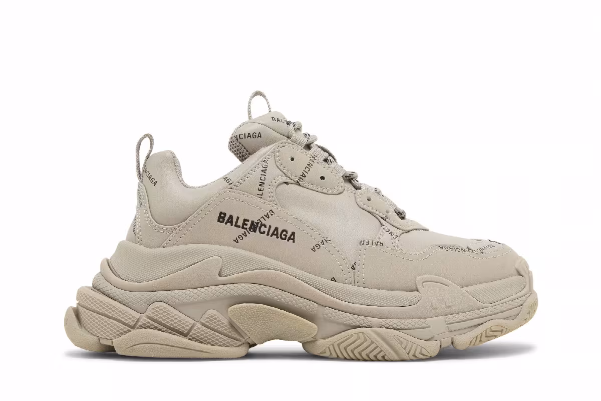 Balenciaga Women's Triple S Sneaker All Over Logo - Beige, view 2