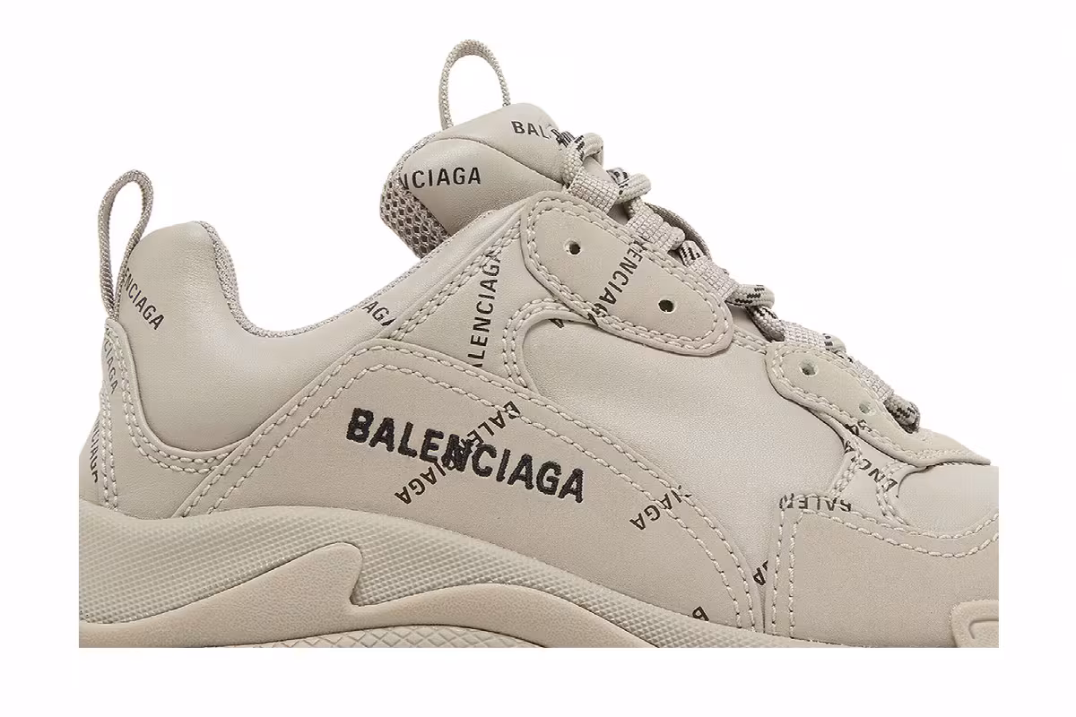 Balenciaga Women's Triple S Sneaker All Over Logo - Beige, view 3