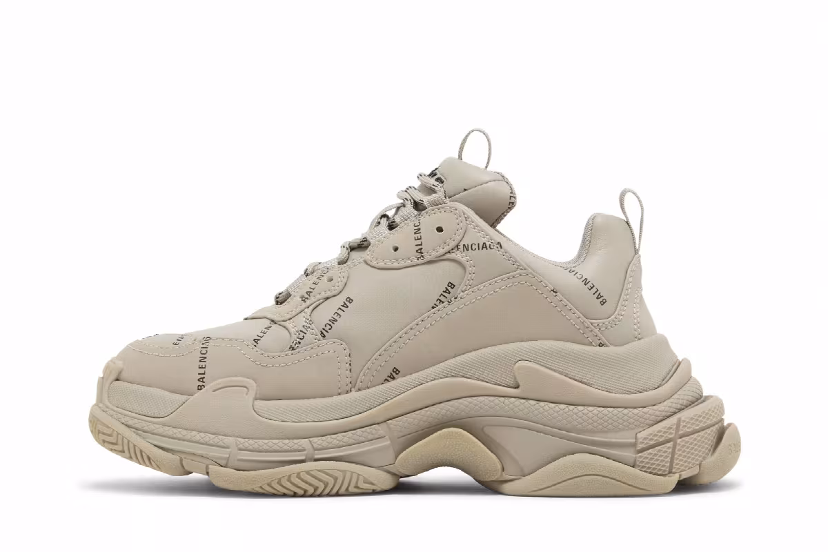 Balenciaga Women's Triple S Sneaker All Over Logo - Beige, view 4