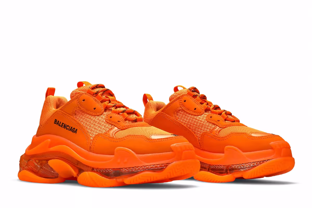 Balenciaga Women's Triple S Sneaker Clear Sole - Orange, view 9