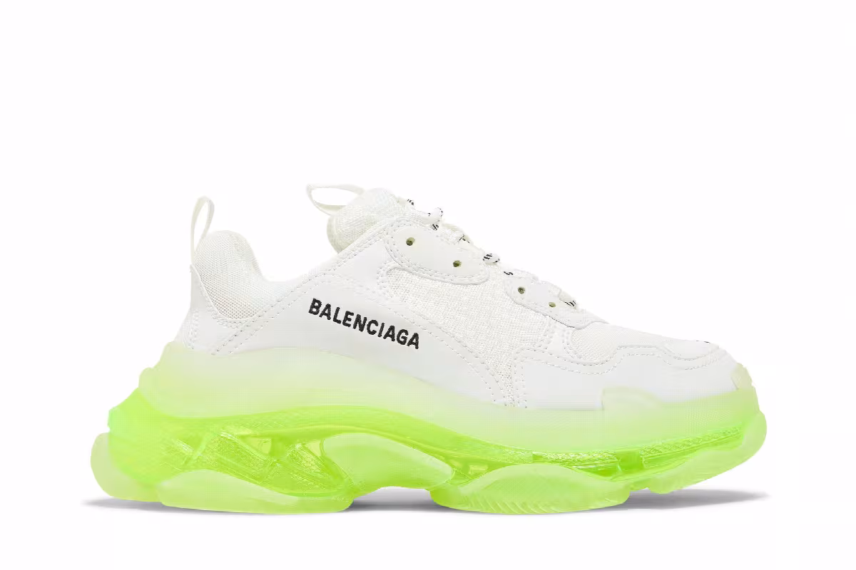 Balenciaga Women's Triple S Sneaker Clear Sole - White Fluo Yellow, view 2