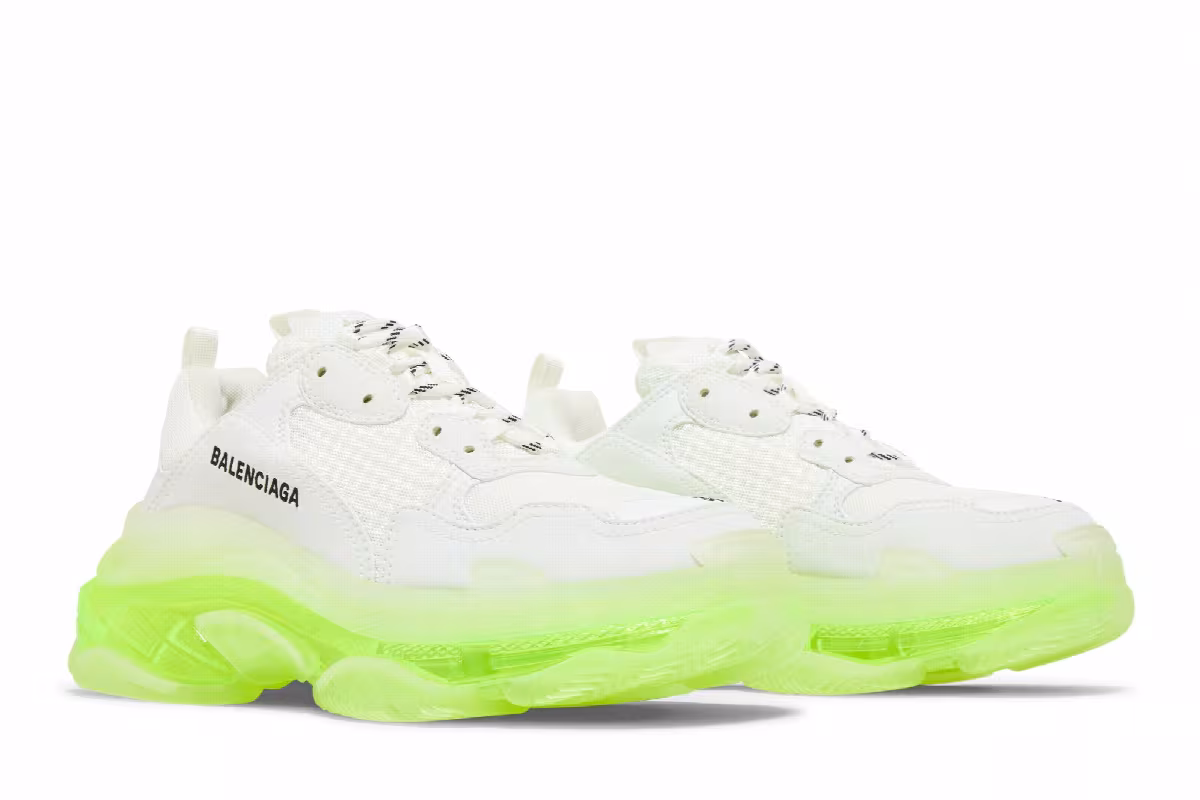Balenciaga Women's Triple S Sneaker Clear Sole - White Fluo Yellow, view 9