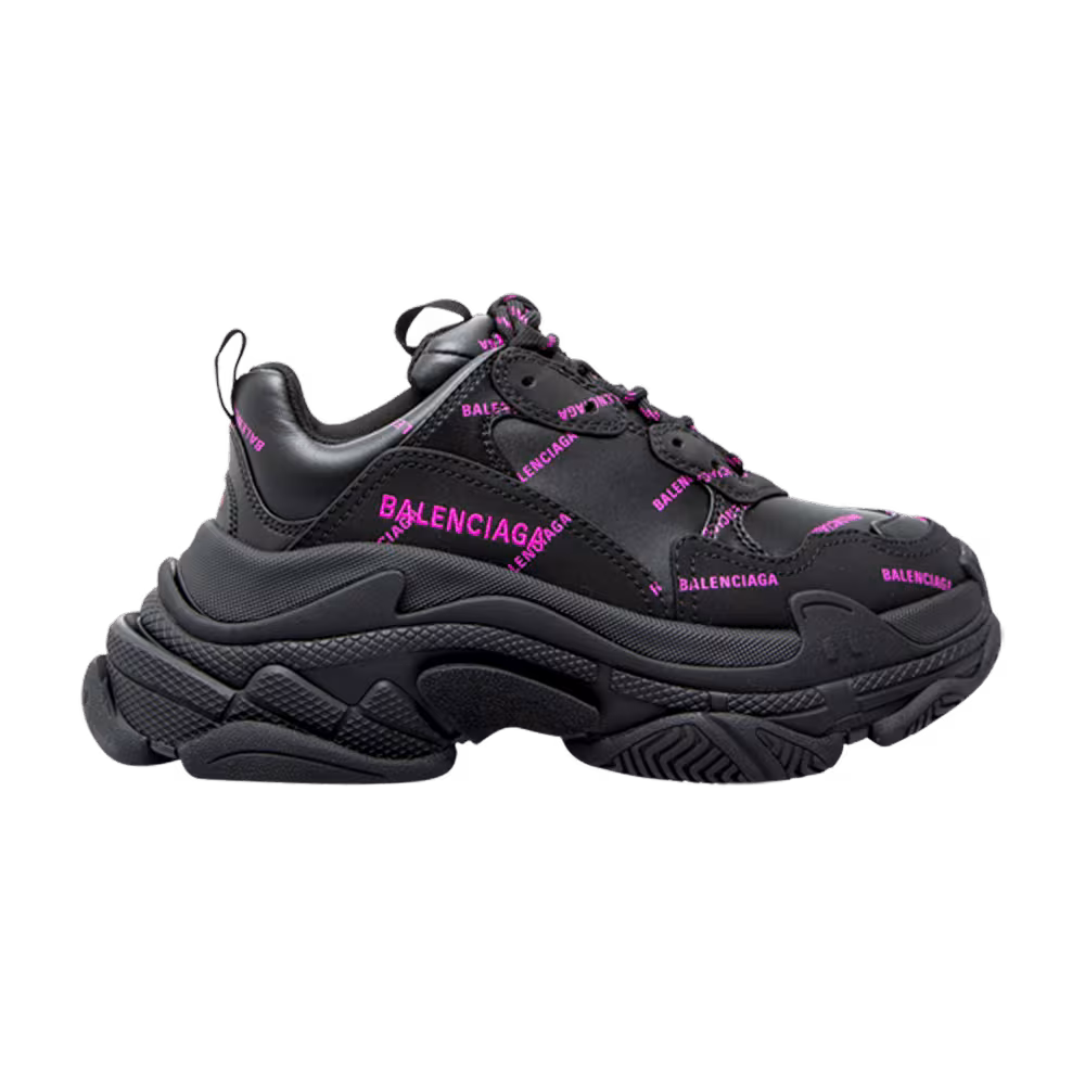 Balenciaga Women's Triple S Sneaker All Over Logo - Black Pink