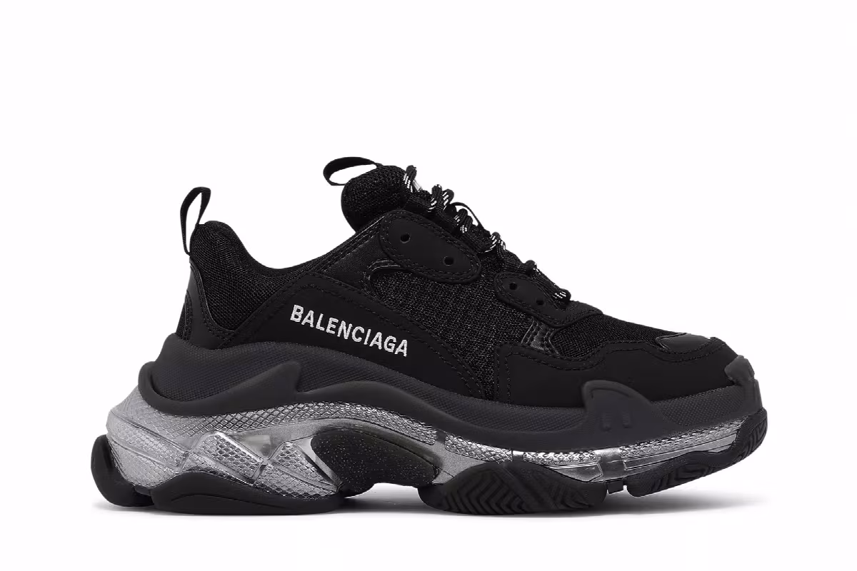 Balenciaga Women's Triple S Sneaker Black Iridescent, view 2