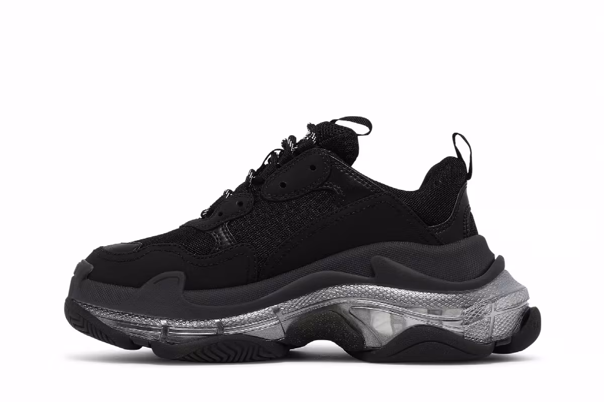 Balenciaga Women's Triple S Sneaker Black Iridescent, view 4