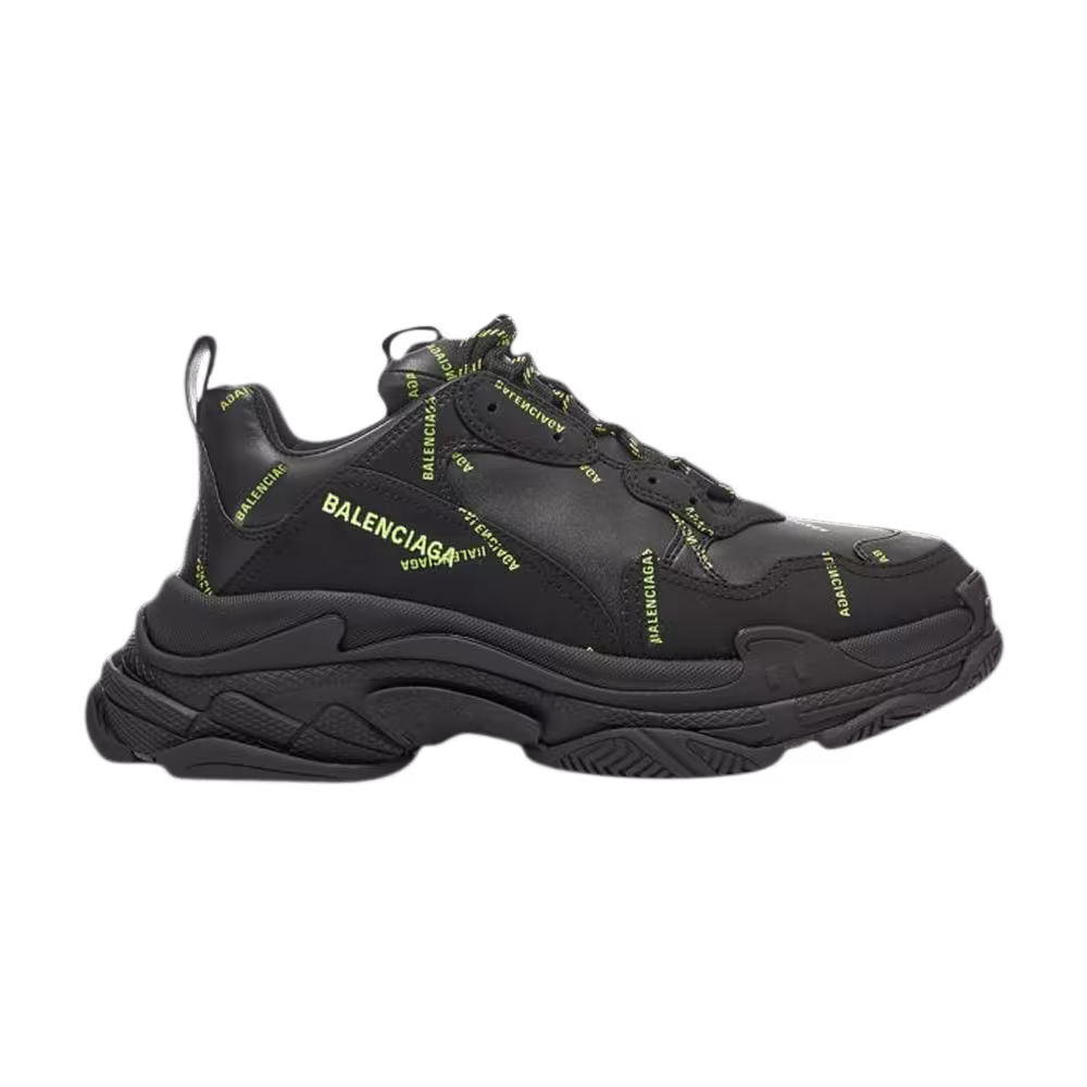 Balenciaga Triple S Sneaker Allover Logo - Black Fluo Yellow
