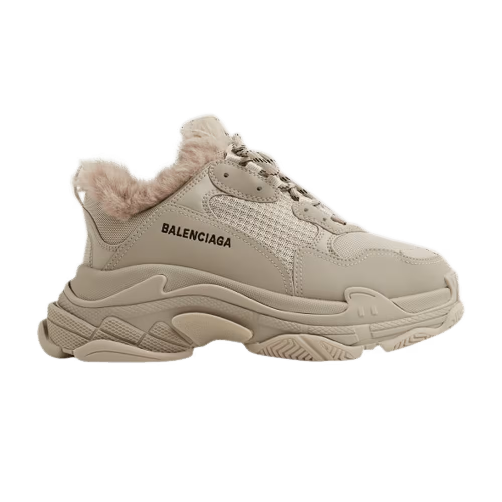 Balenciaga Women's Triple S Sneaker Fake Fur - Beige