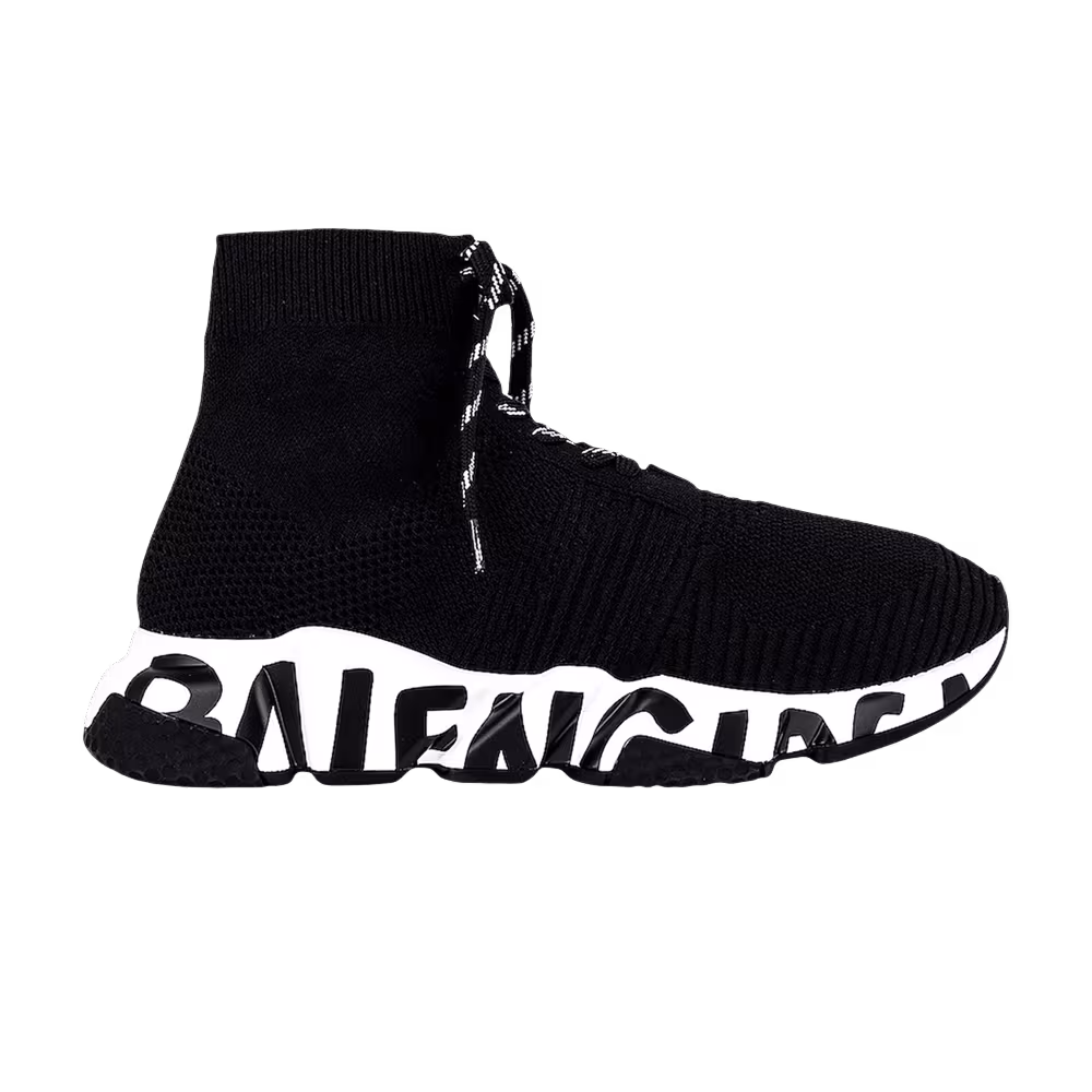 Balenciaga Speed Lace-Up Graffiti Sneaker Black White