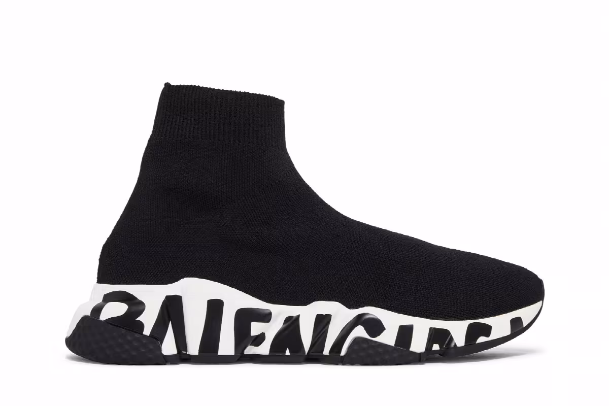 Balenciaga Women's Speed Sneaker Midsole Graffiti - Black White, view 2