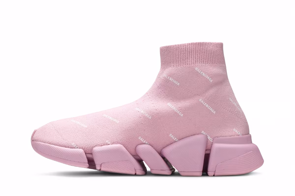 Balenciaga Women's Speed 2.0 Sneaker Allover Logo - Soft Pink, view 4