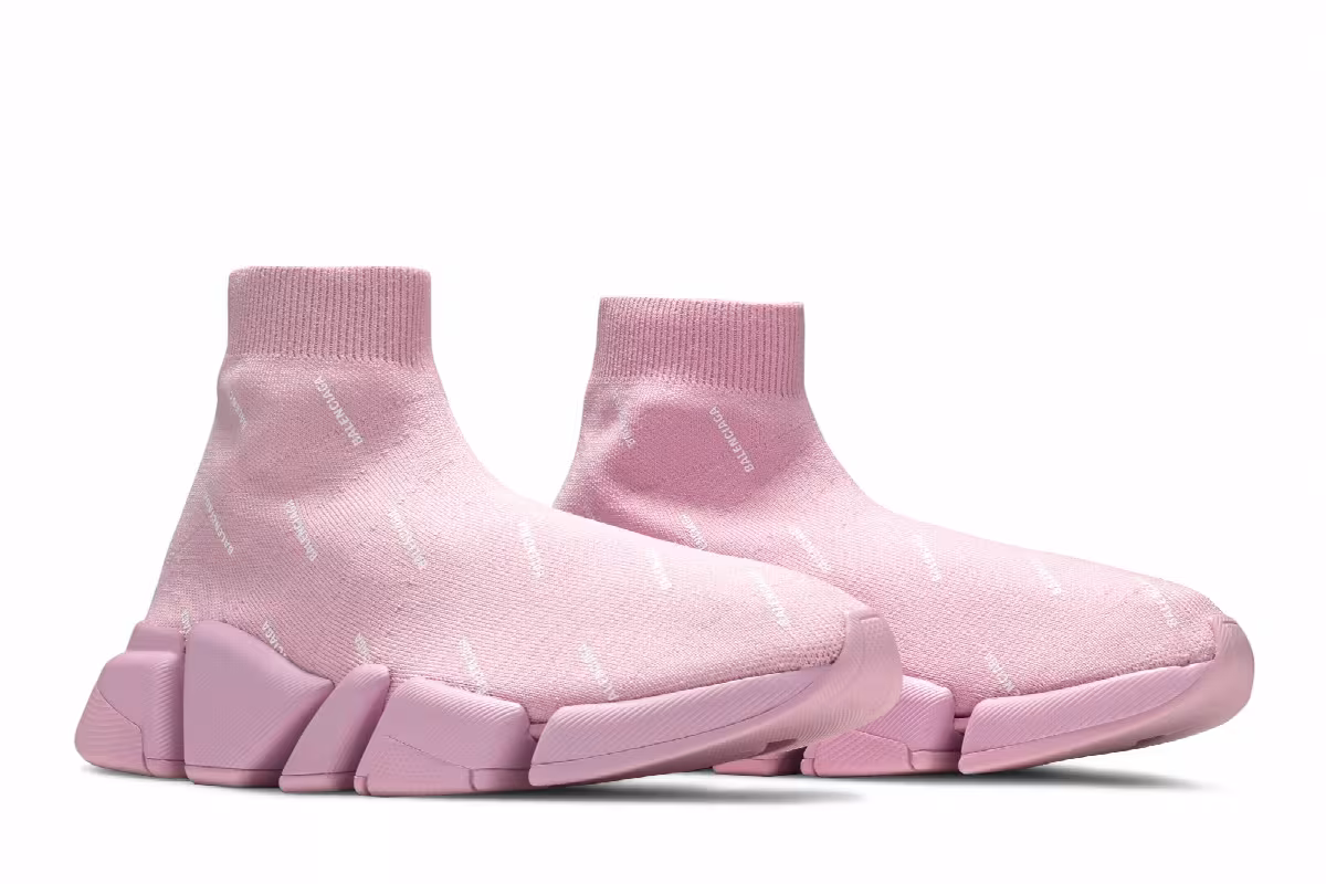 Balenciaga Women's Speed 2.0 Sneaker Allover Logo - Soft Pink, view 9