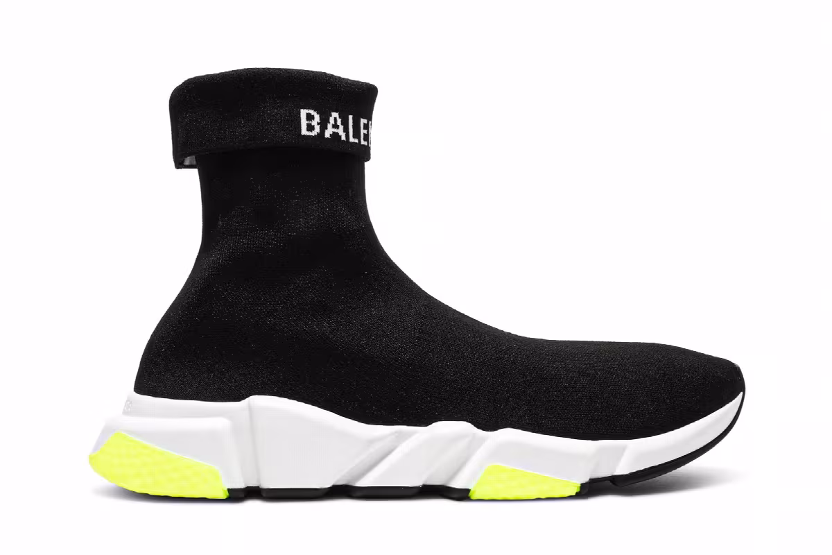 Balenciaga Speed Sneaker Cuffed Black Yellow, view 2