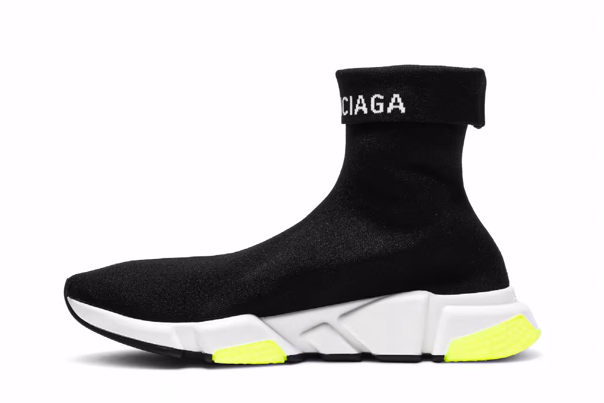 Balenciaga Speed Sneaker Cuffed Black Yellow, view 4