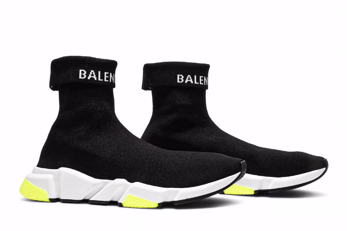 Balenciaga Speed Sneaker Cuffed Black Yellow, view 9