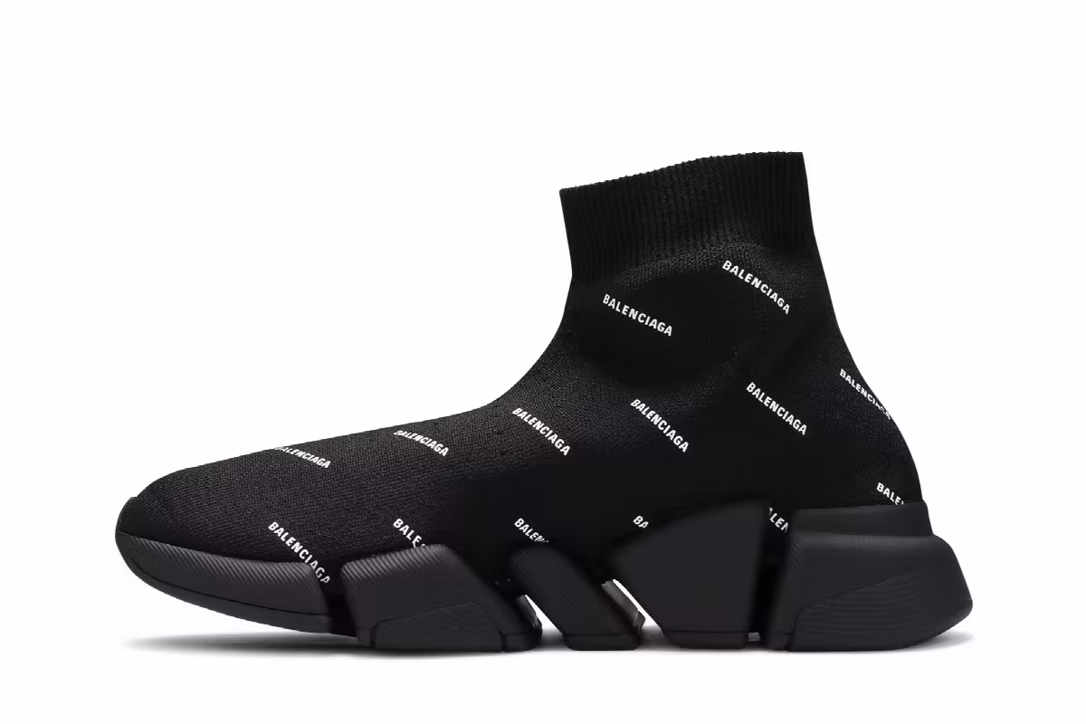 Balenciaga Women's Speed 2.0 Sneaker Allover Logo - Black, view 4