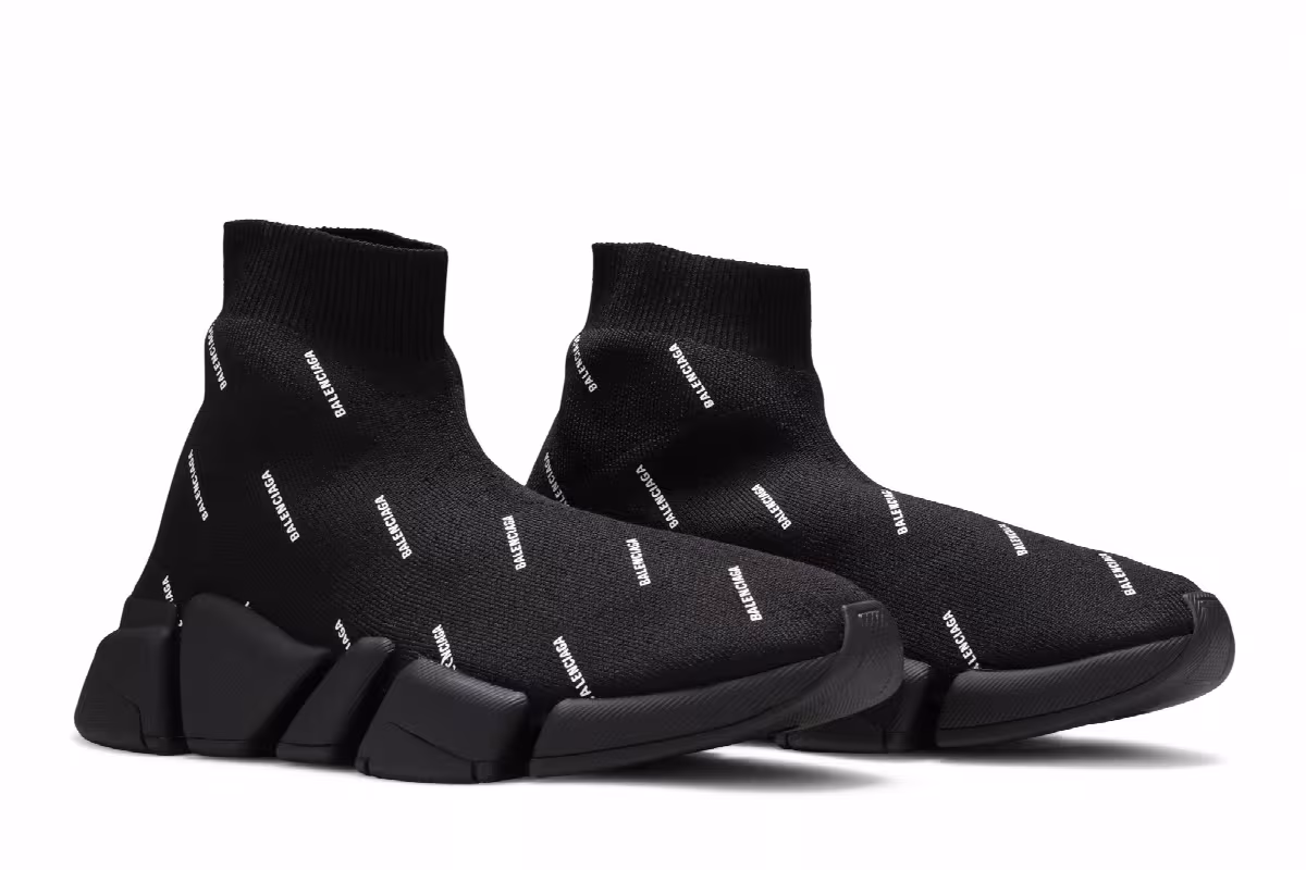 Balenciaga Women's Speed 2.0 Sneaker Allover Logo - Black, view 9
