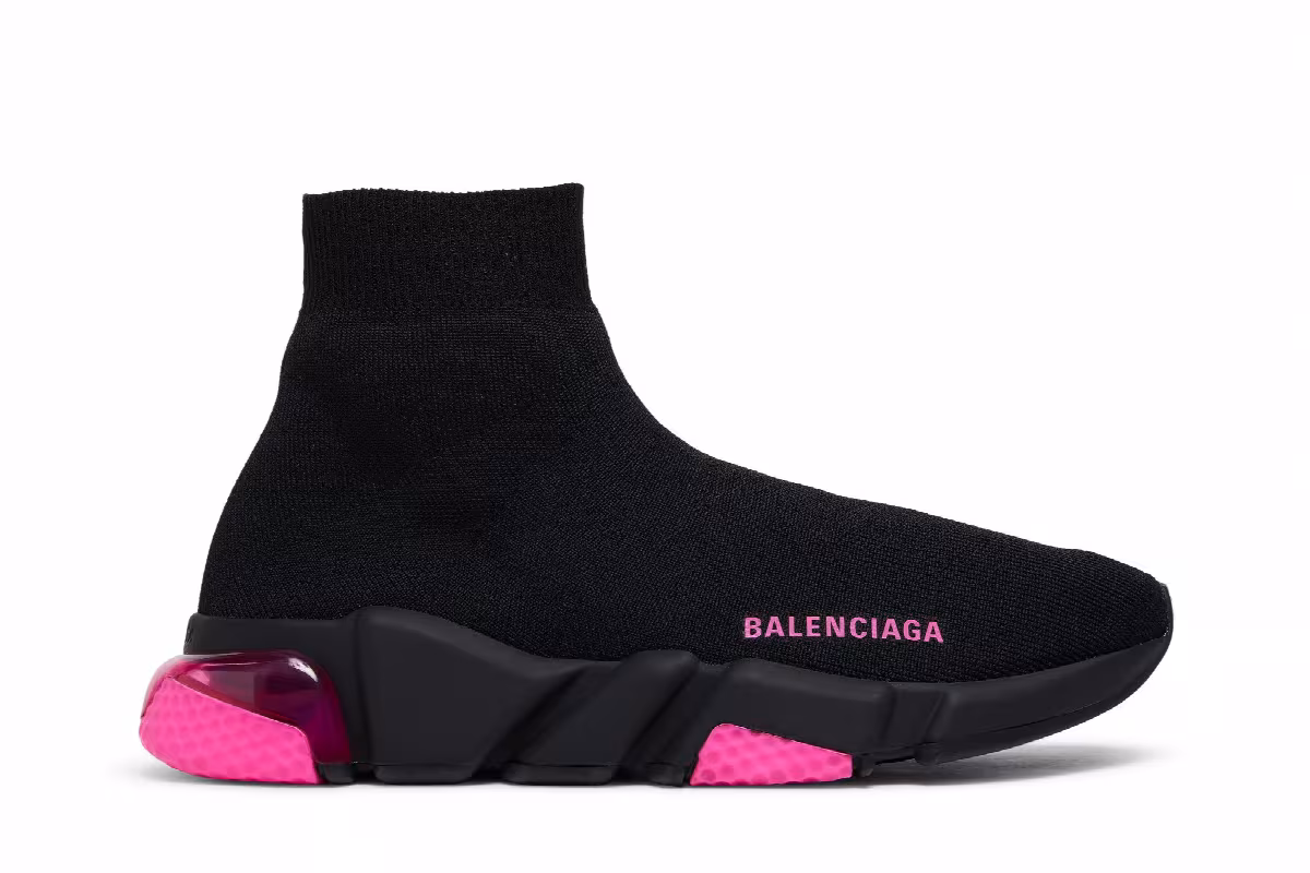 Balenciaga Women's Speed Sneaker Clear Sole - Black Fluo Pink, view 2