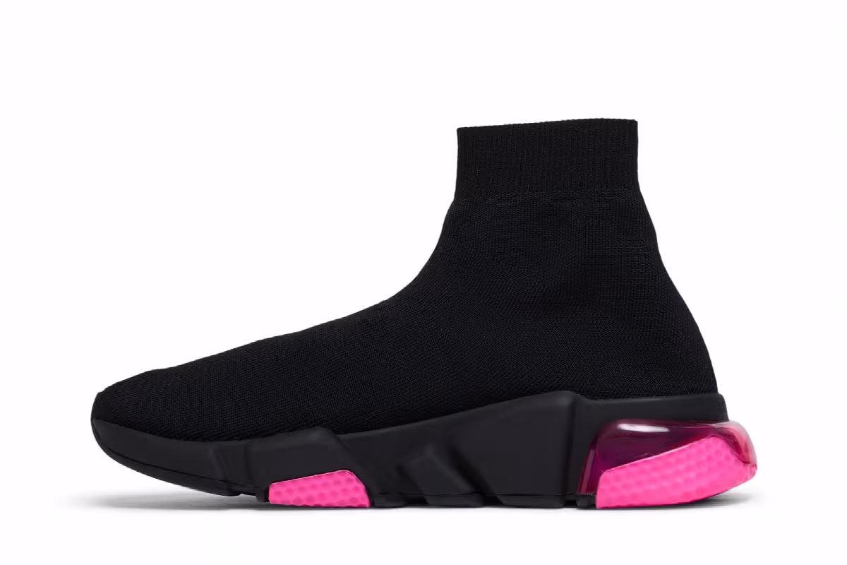 Balenciaga Women's Speed Sneaker Clear Sole - Black Fluo Pink, view 4