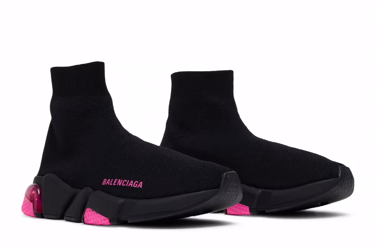 Balenciaga Women's Speed Sneaker Clear Sole - Black Fluo Pink, view 9