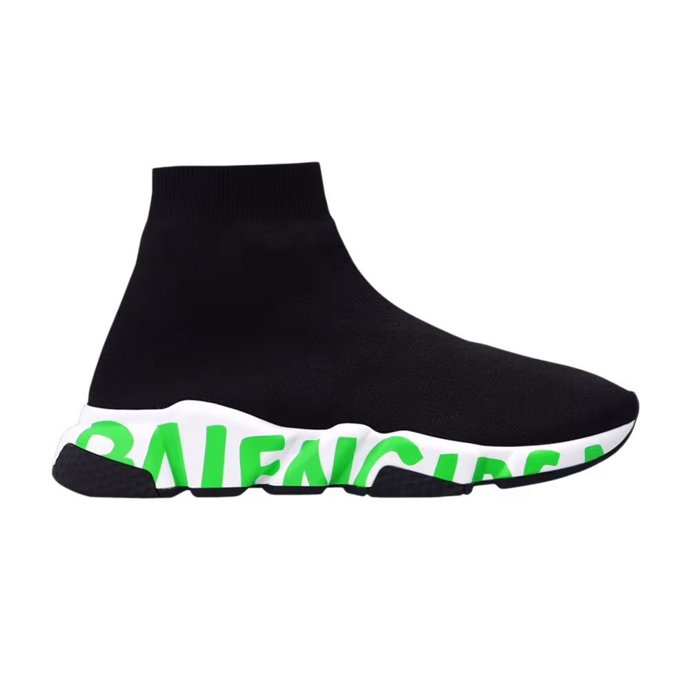 Balenciaga Women's Speed Sneaker Midsole Graffiti - Black Fluo Green