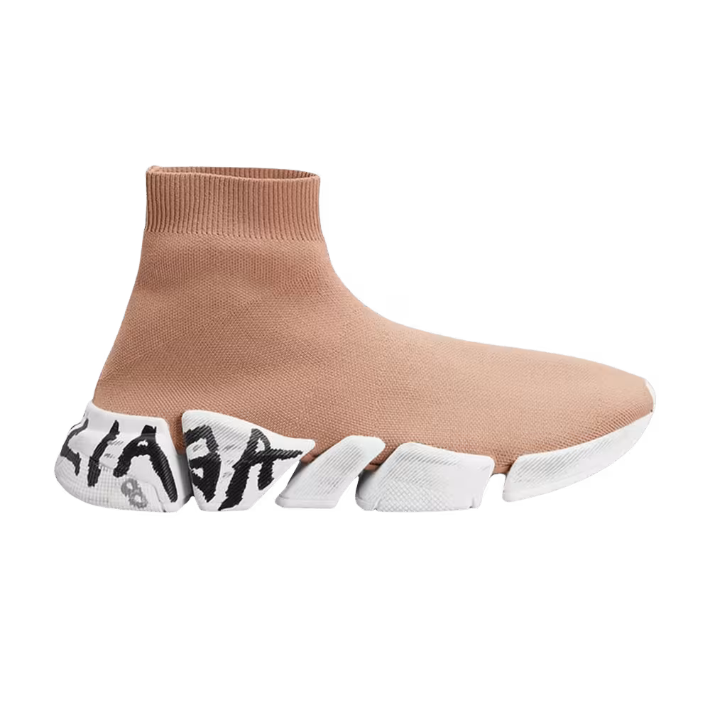 Balenciaga Women's Speed 2 Graffiti Sock Bootie Dark Beige White Black