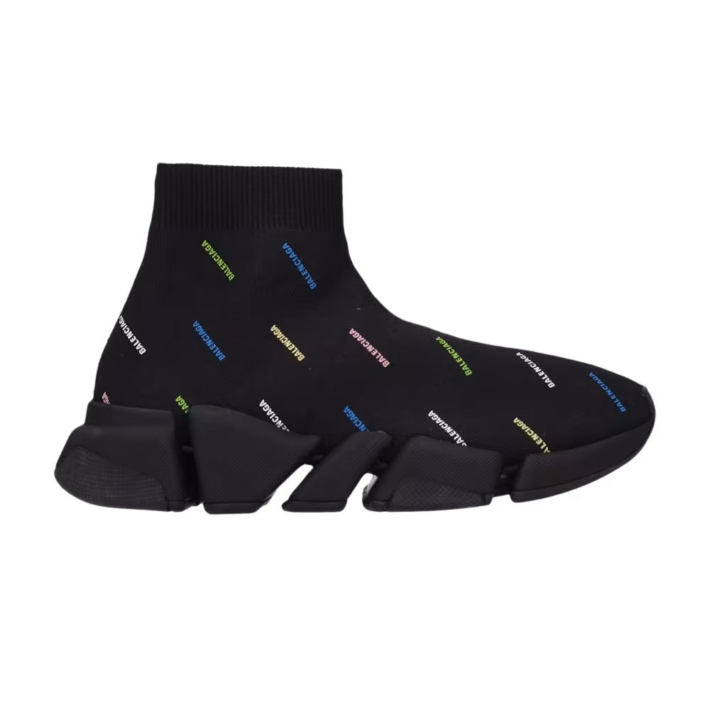 Balenciaga Women's Speed 2.0 Sneaker Allover Logo - Black Multi-Color