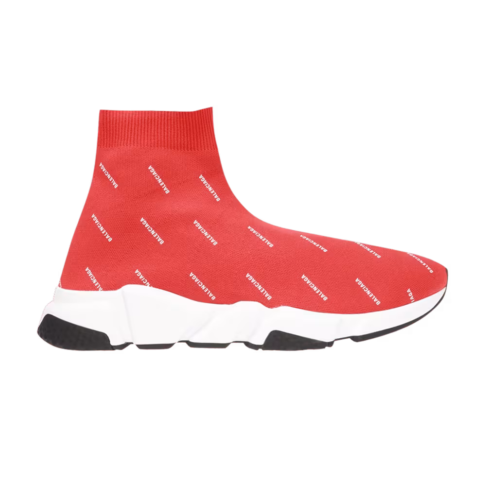 Balenciaga Women's Speed Trainer Mid All Over Logo - Red
