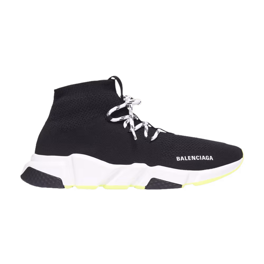 Balenciaga Speed Lace Up Trainer Black Neon Yellow