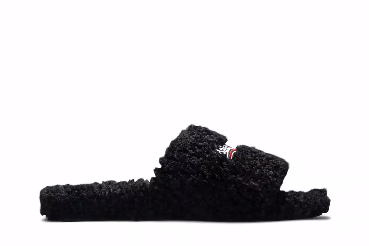 Balenciaga Furry Slides Black, view 2