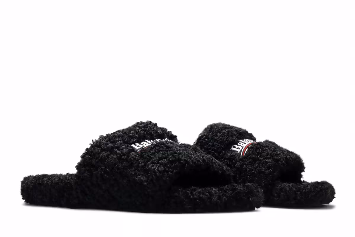 Balenciaga Furry Slides Black, view 9