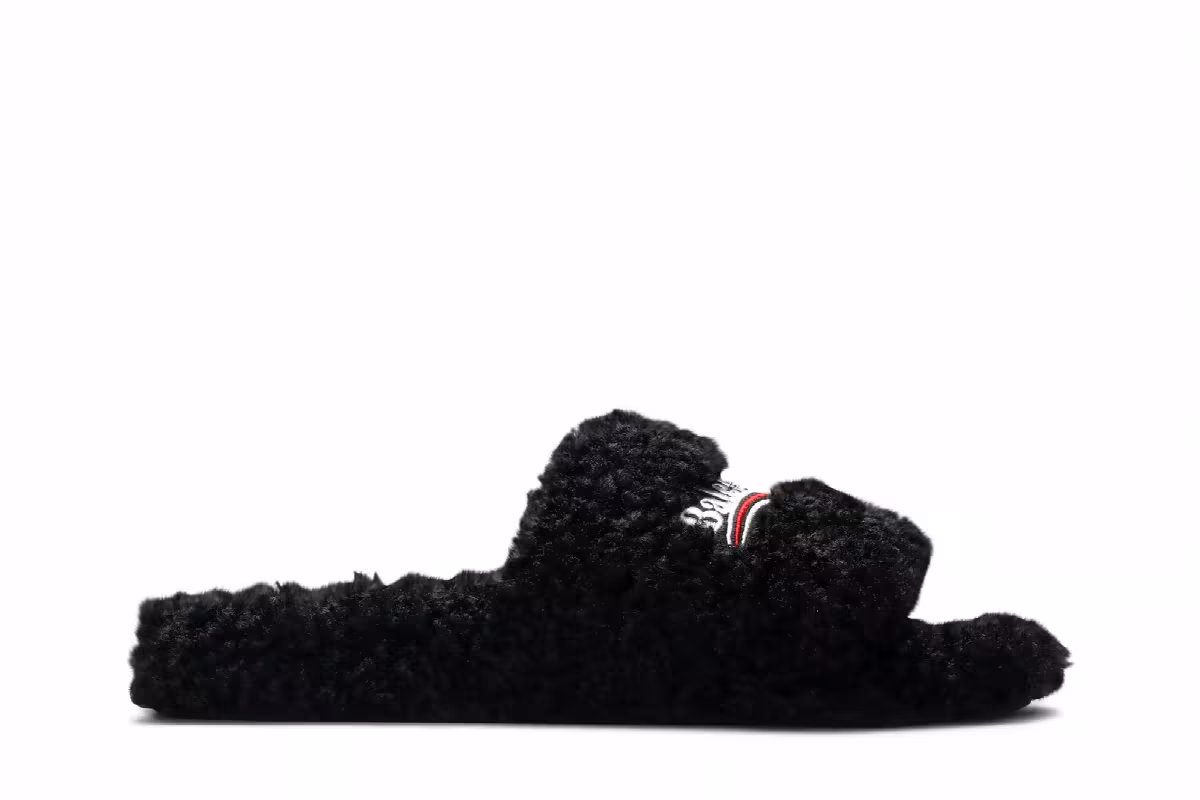 Balenciaga Women's Furry Slides Black Red, view 2