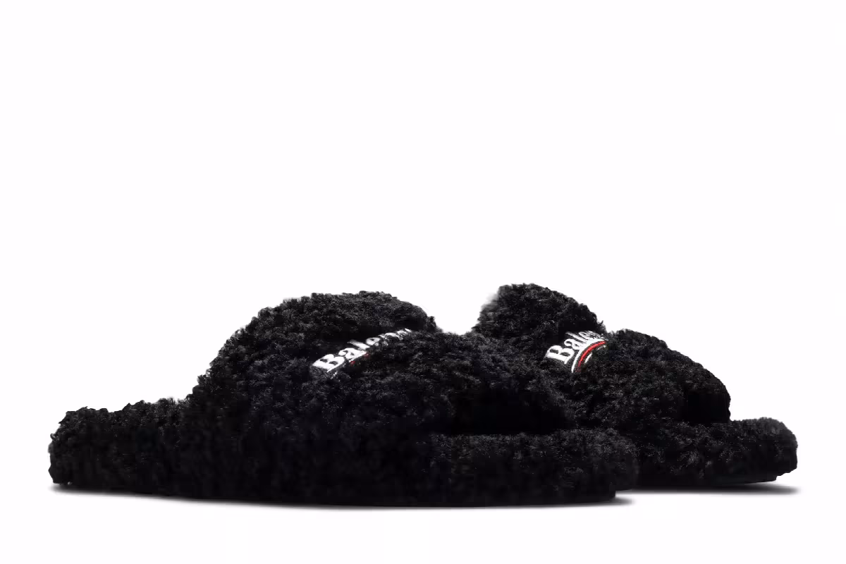 Balenciaga Women's Furry Slides Black Red, view 9