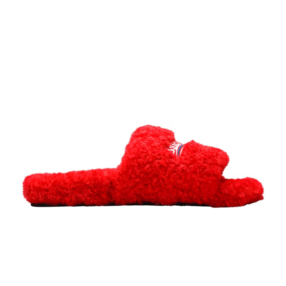 Balenciaga Women's Furry Slides Red
