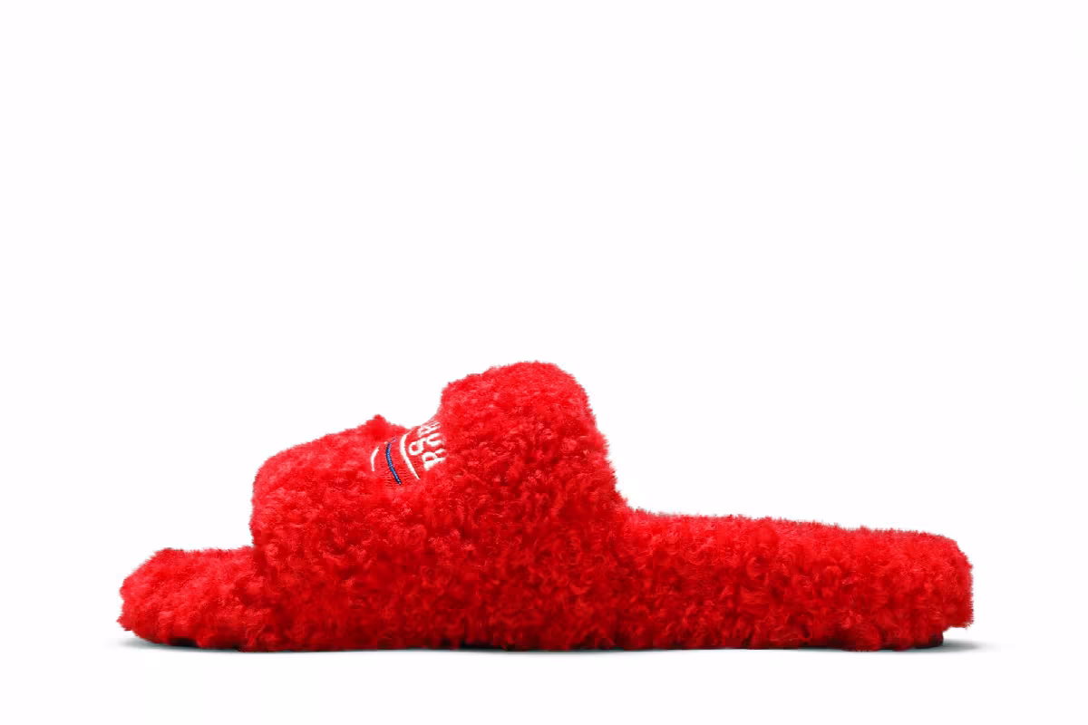 Balenciaga Women's Furry Slides Red, view 4