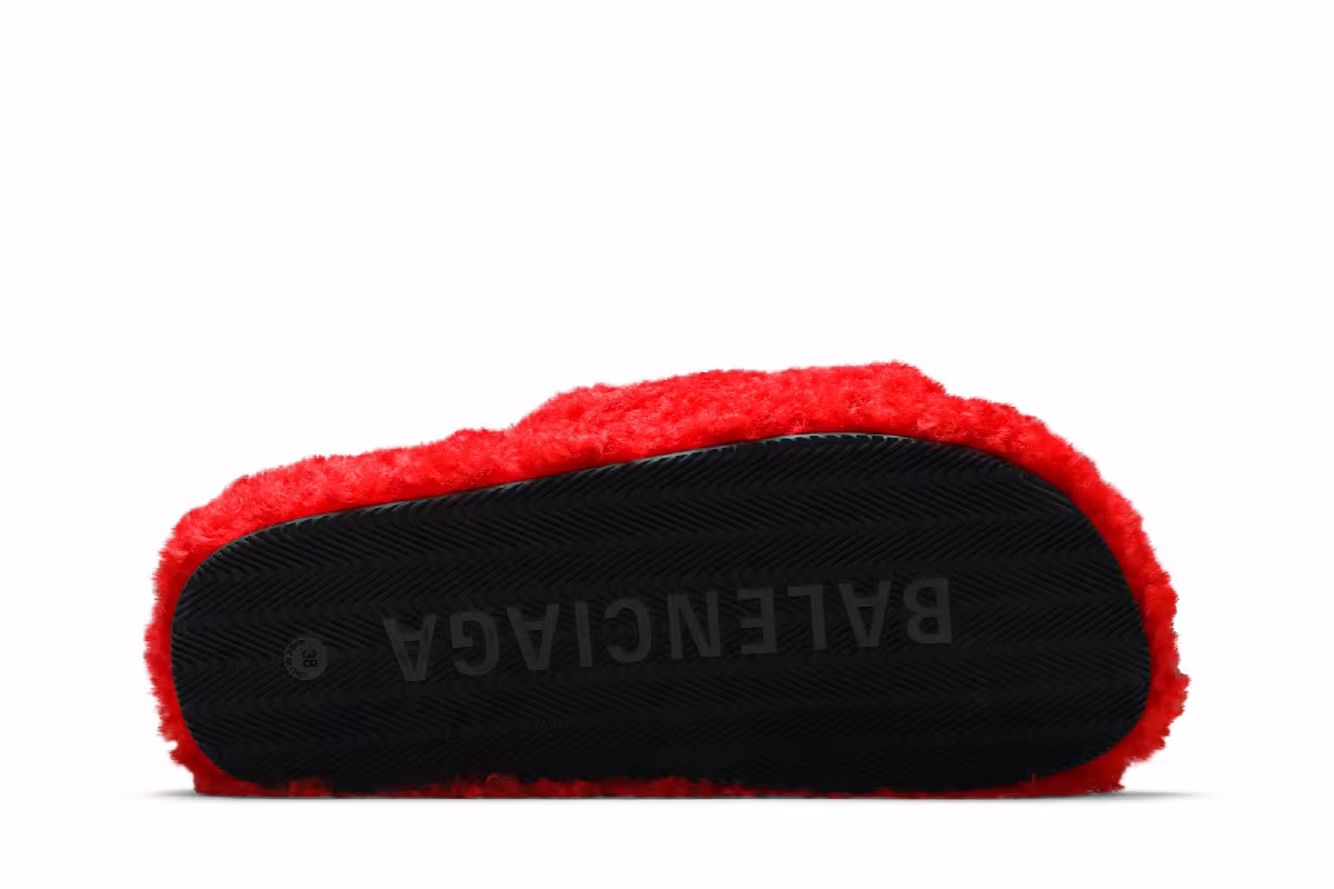 Balenciaga Women's Furry Slides Red, view 5