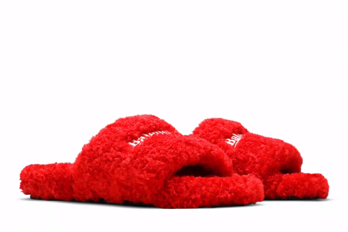 Balenciaga Women's Furry Slides Red, view 9