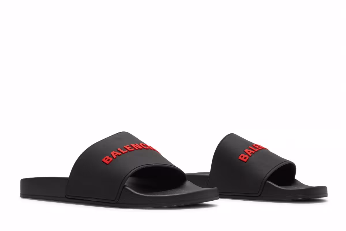 Balenciaga Pool Slides Black Red, view 9