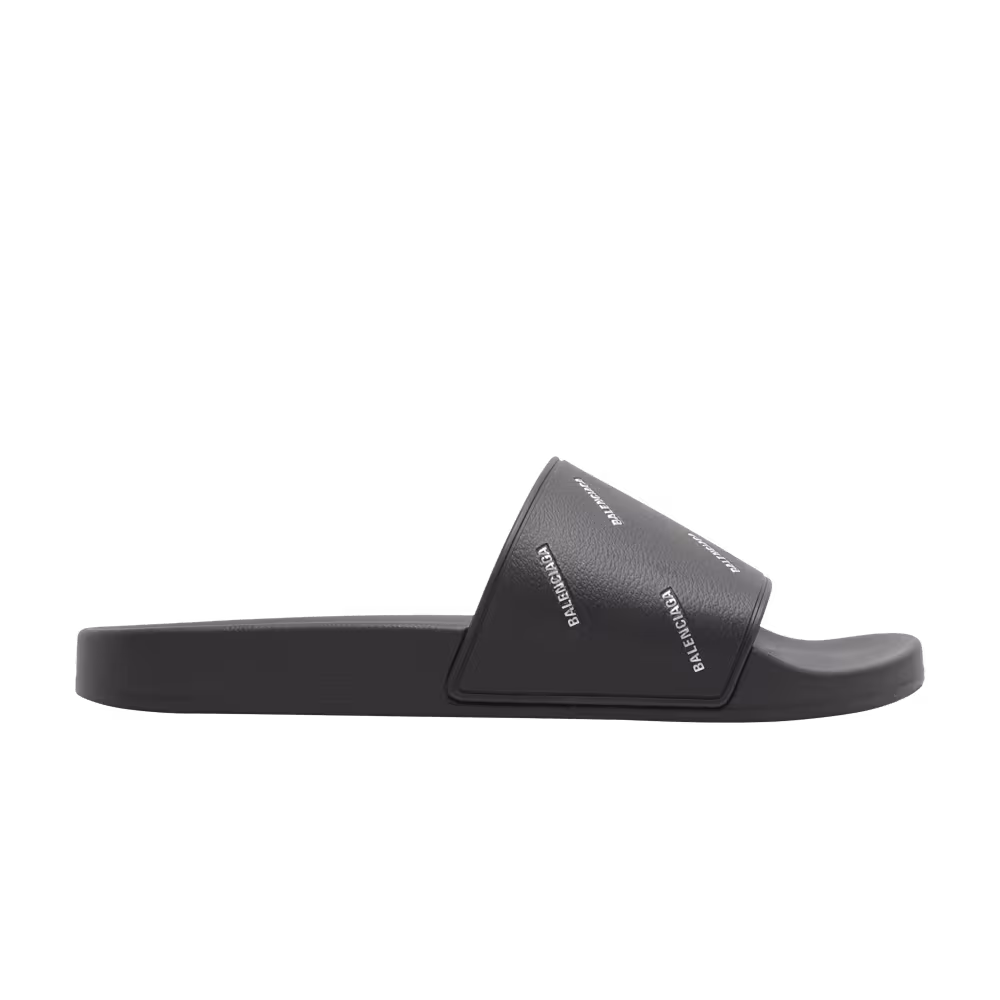 Balenciaga Pool Slides Repeat Logo - Black Silver