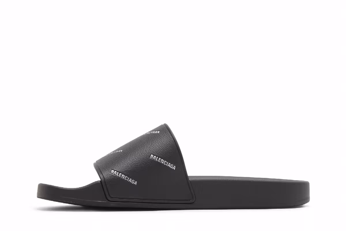 Balenciaga Pool Slides Repeat Logo - Black Silver, view 4