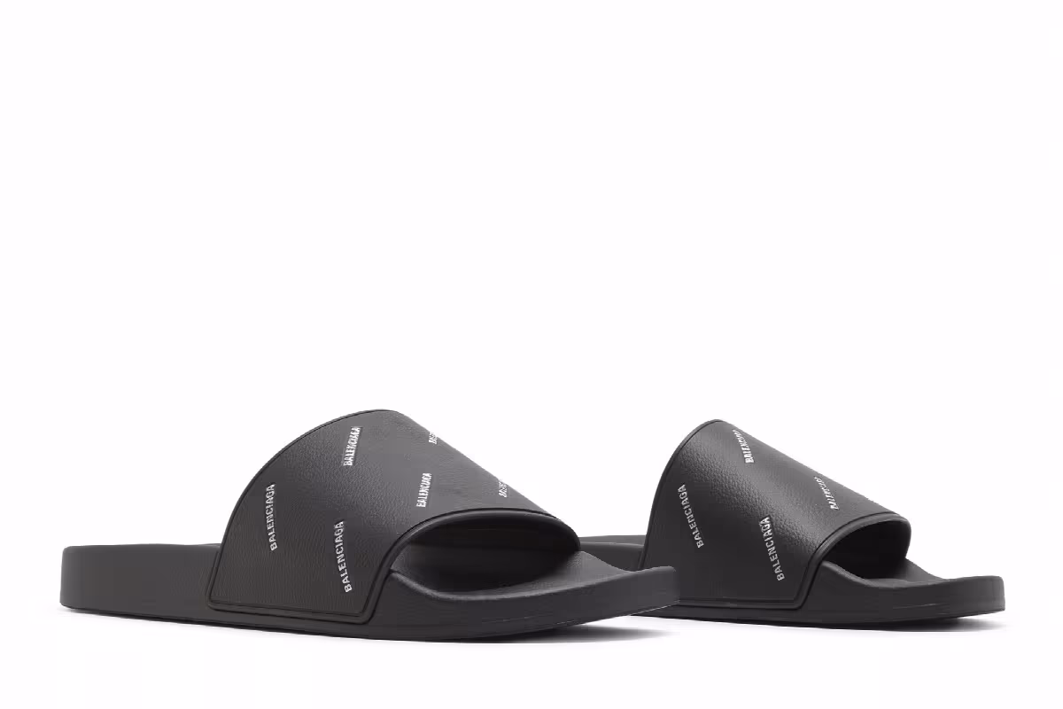 Balenciaga Pool Slides Repeat Logo - Black Silver, view 9