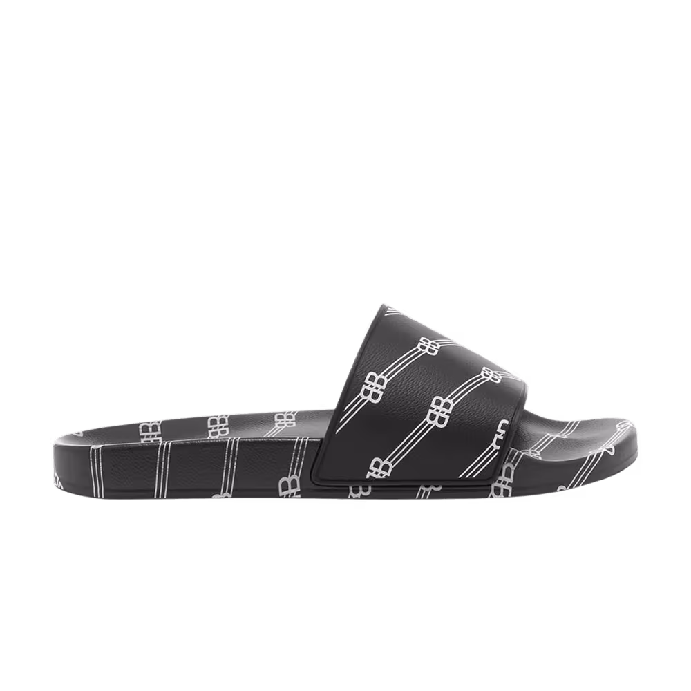 Balenciaga Pool Slides Allover Logo - Black