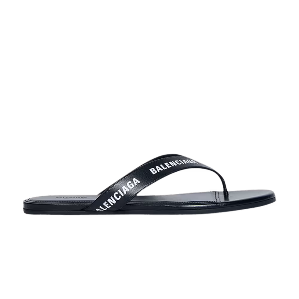 Balenciaga Women's Flip Flop Slides Allover Logo - Black