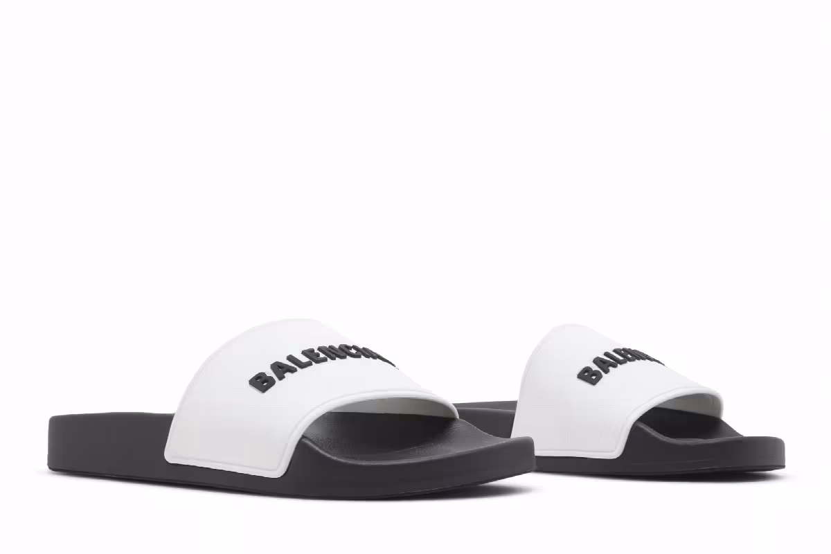 Balenciaga Women's Pool Slides White Black, view 9