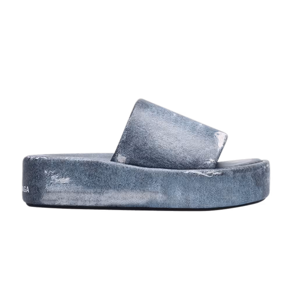 Balenciaga Women's Rise Platform Slide Blue Denim